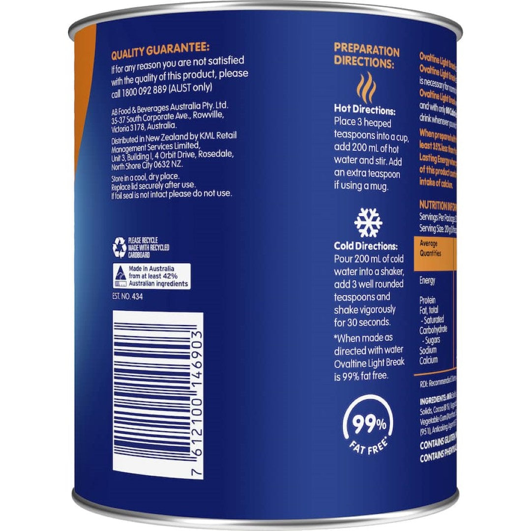 Ovaltine Drinking Chocolate Light Break 400g