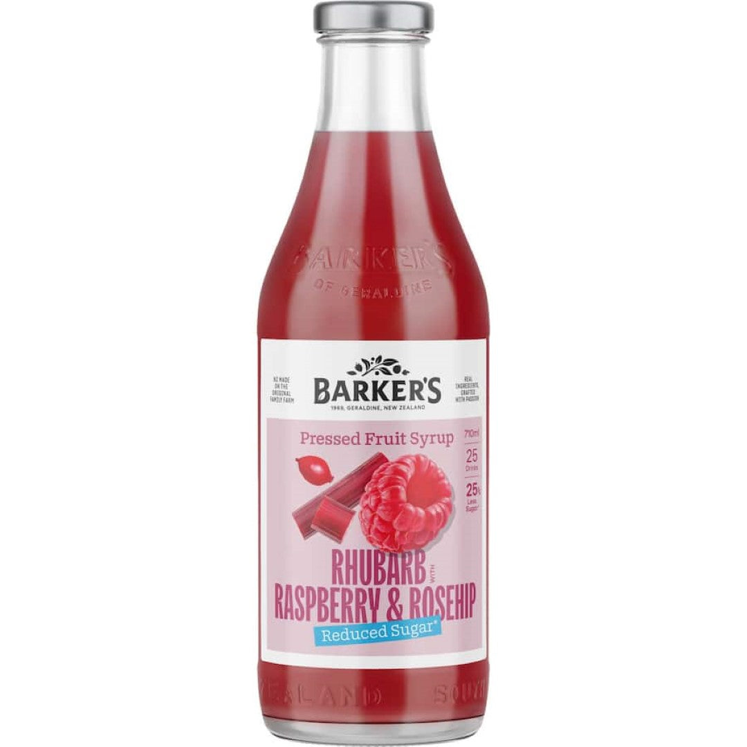 Barkers Fruit Syrup Lite Rhubarb & Rasp, Rosehip 710mL