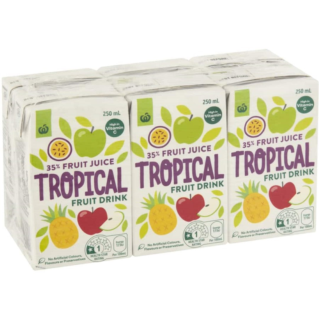 Woolworths Fruit Drink 35% Tropical Fruit 250ml cartons 6pack