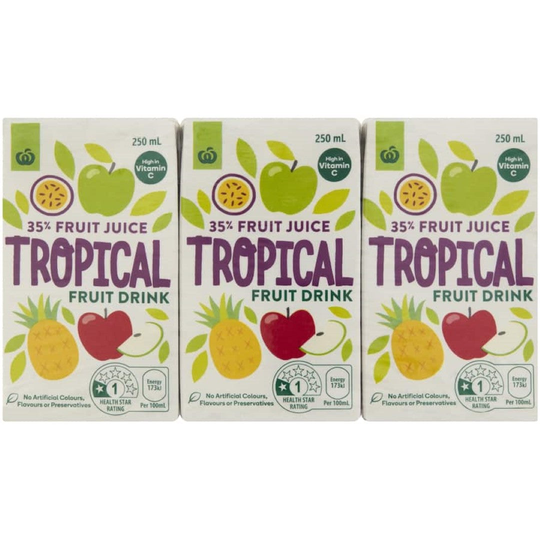 Woolworths Fruit Drink 35% Tropical Fruit 250ml cartons 6pack