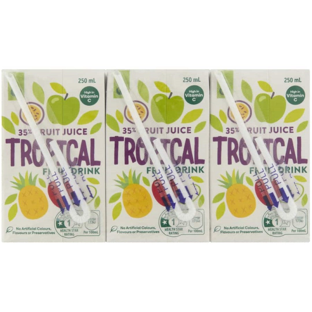 Woolworths Fruit Drink 35% Tropical Fruit 250ml cartons 6pack