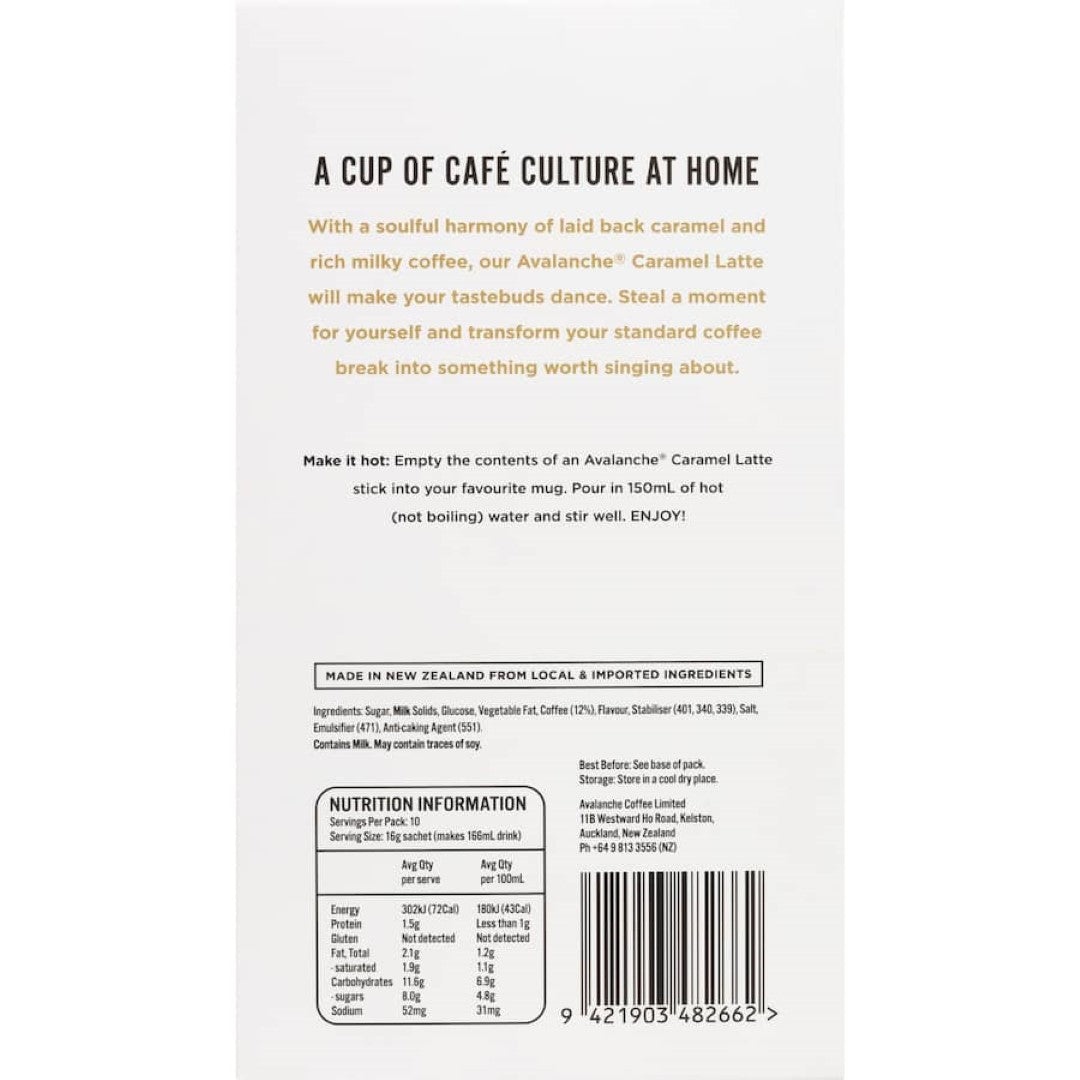 Avalanche Coffee Sachets Caramel Latte 10 pack 160g