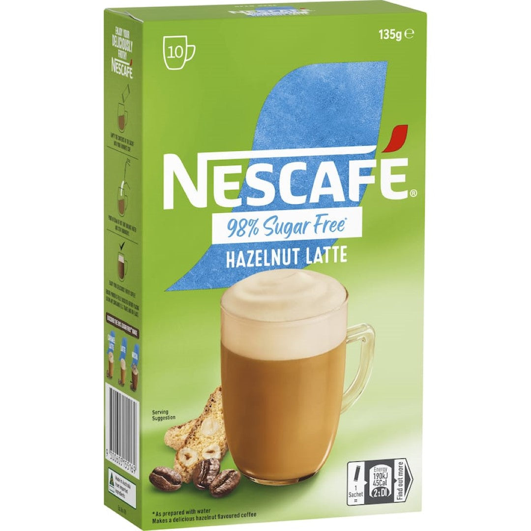 Nescafé Coffee Sachets 98% Sugar Free Hazelnut Latte 10pack 135g