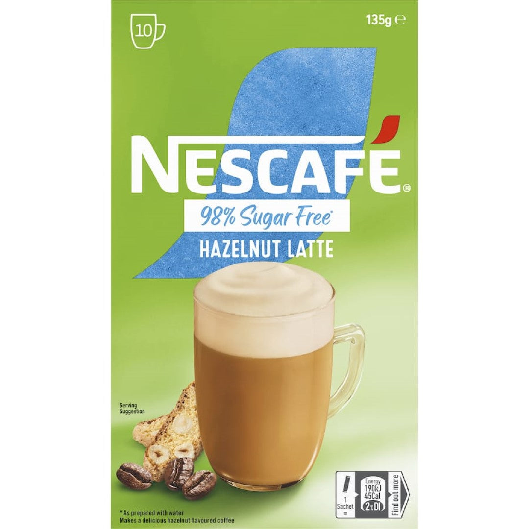 Nescafé Coffee Sachets 98% Sugar Free Hazelnut Latte 10pack 135g