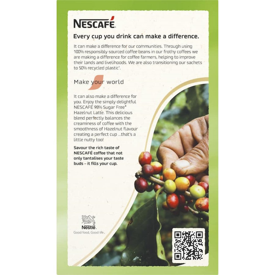Nescafé Coffee Sachets 98% Sugar Free Hazelnut Latte 10pack 135g