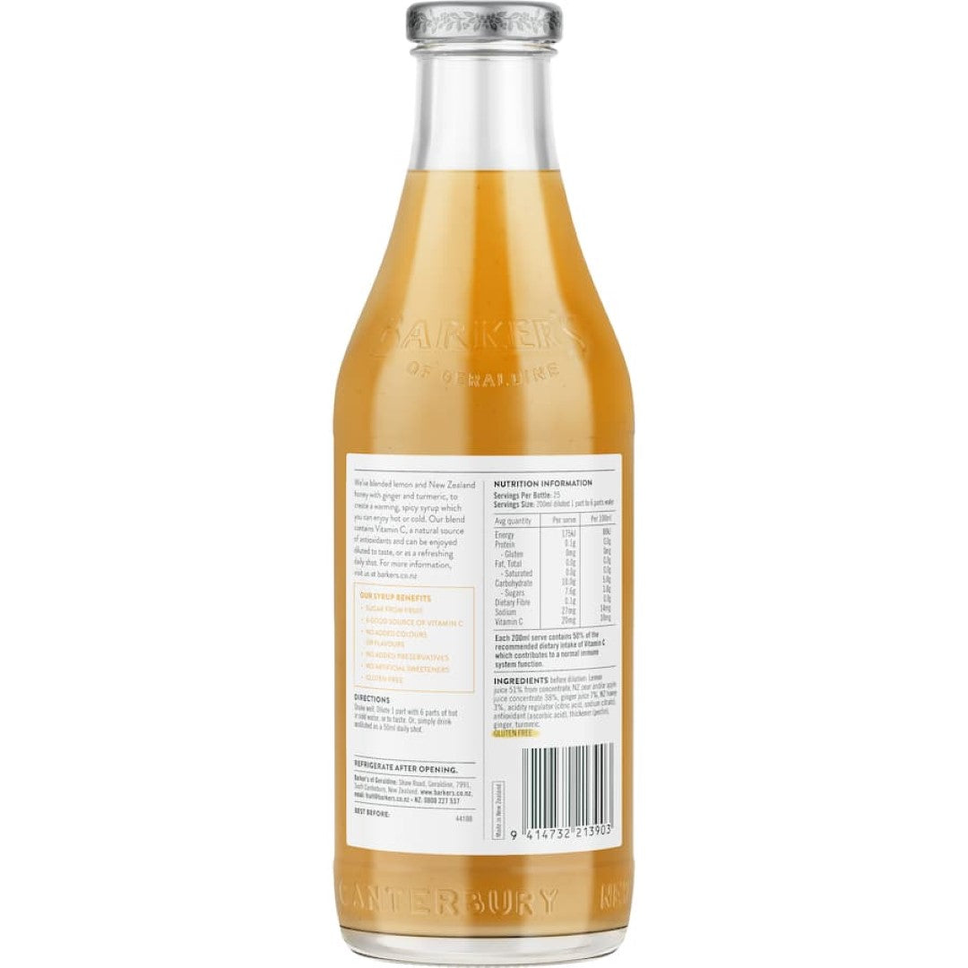 Barkers Immunity Fruit Syrup Lemon, Honey, Ginger, Turmeric 710mL