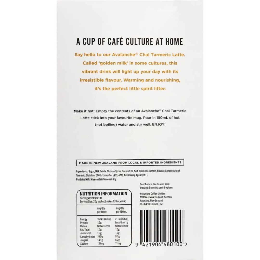 Avalanche Coffee Sachets Chai Turmeric Latte 10 pack 200g