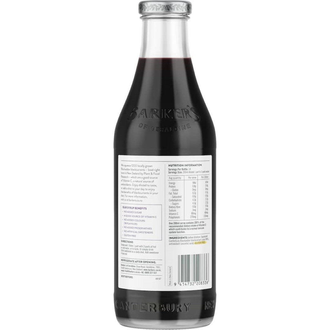 Barkers Immunity Fruit Syrup Blackadder Blackcurrant Bottle 710mL