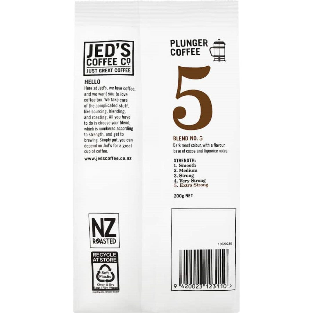Jed's Plunger Grind Coffee 5 Extra Strong 200g