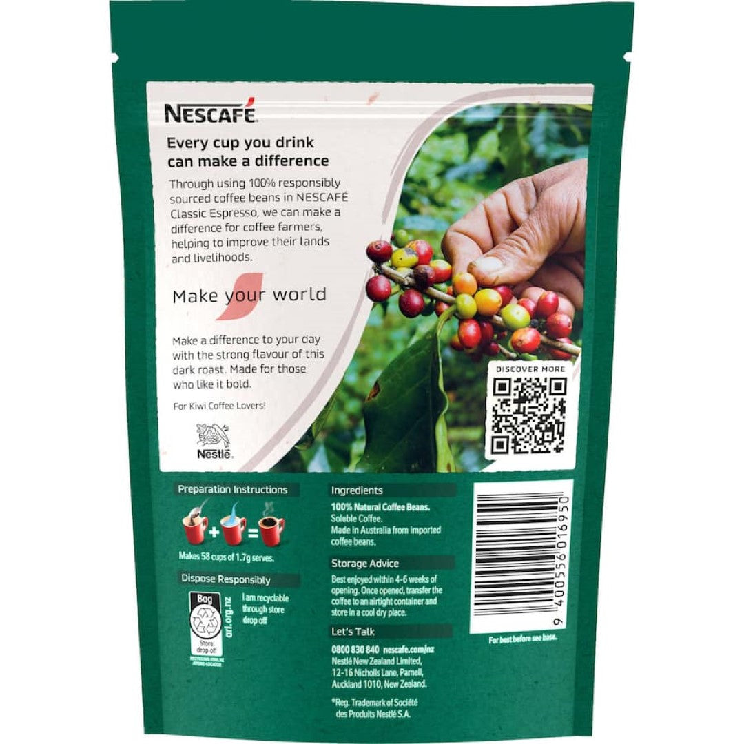Nescafé Classic Espresso Instant Coffee  Pouch 100g