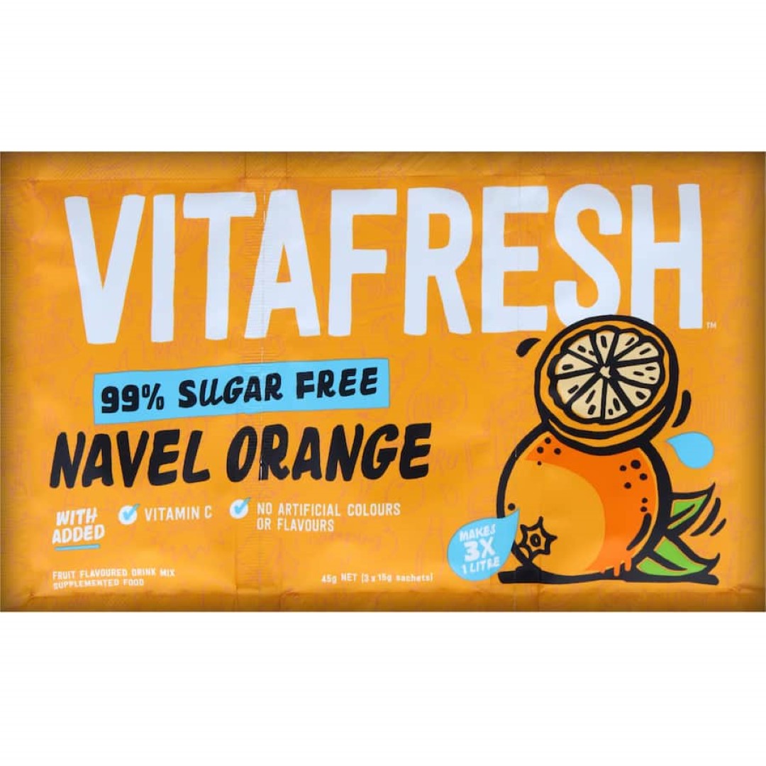 Vitafresh 99% Sugar Free Sachet Drink Mix Sweet Navel Orange 45g 3pack
