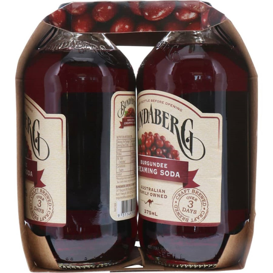Bundaberg Soft Drink Burgundee Creaming Soda 375ml bottles 4pack