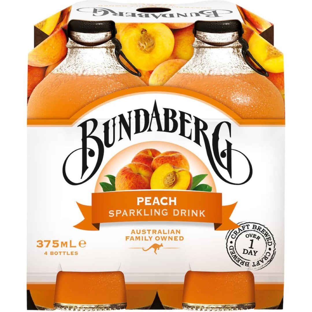 Bundaberg Soft Drink Sparkling Peach 375ml bottles 4pack