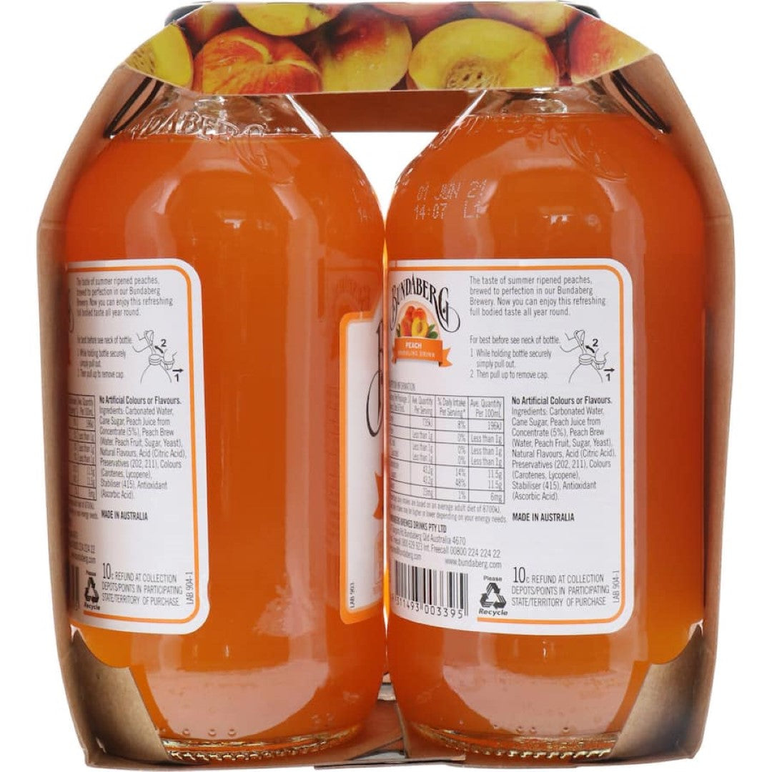 Bundaberg Soft Drink Sparkling Peach 375ml bottles 4pack
