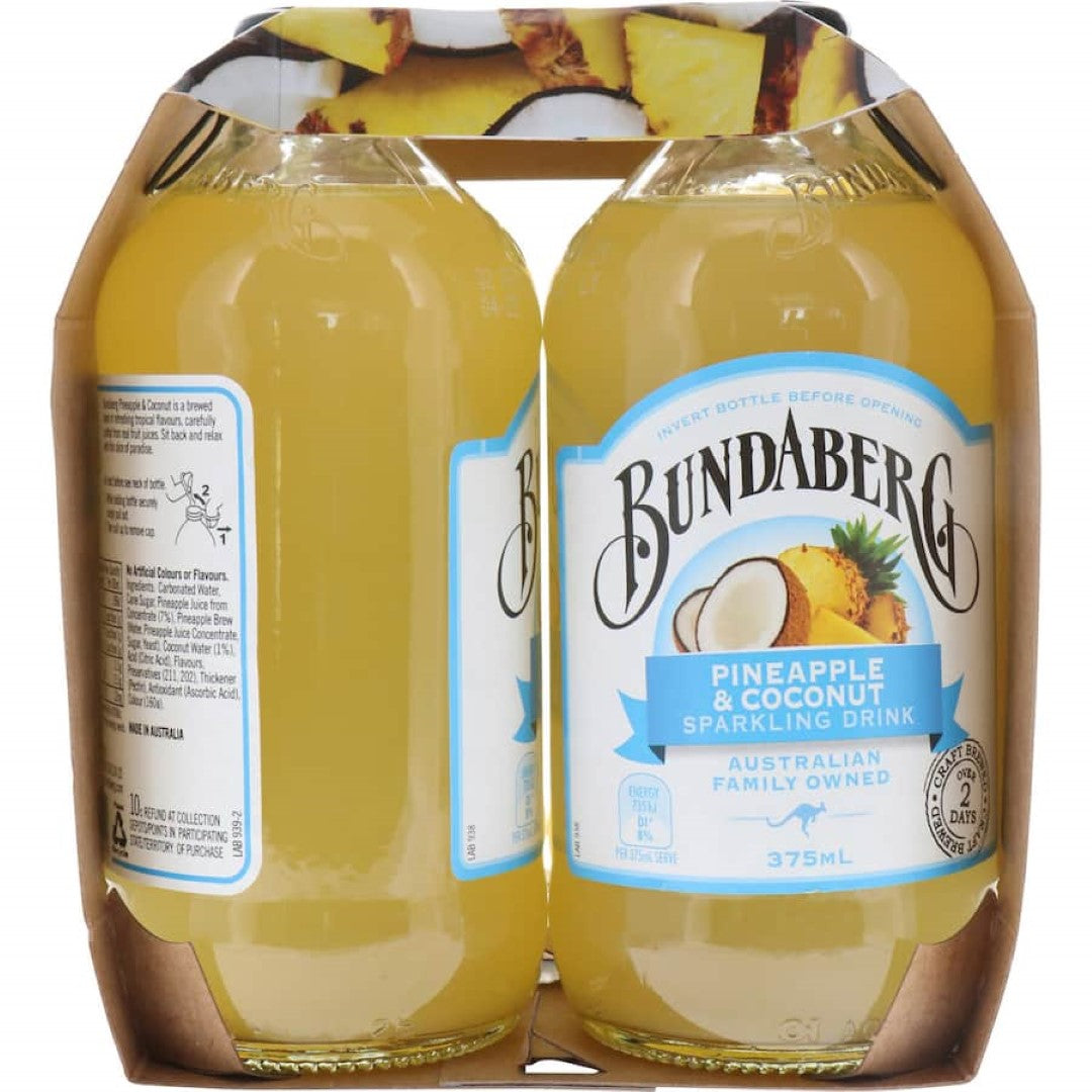 Bundaberg Soft Drink Sparkling Pineapple & Coconut 375ml bottles 4pack