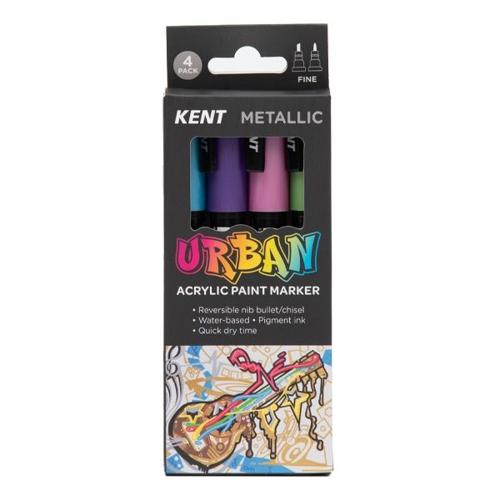 Kent Urban Acrylic Paint Marker Sets Fine - Metallic Pack 4