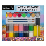 Byron Acrylic Pot & Brush Set 32 - Paint Pots & Brush Set 32