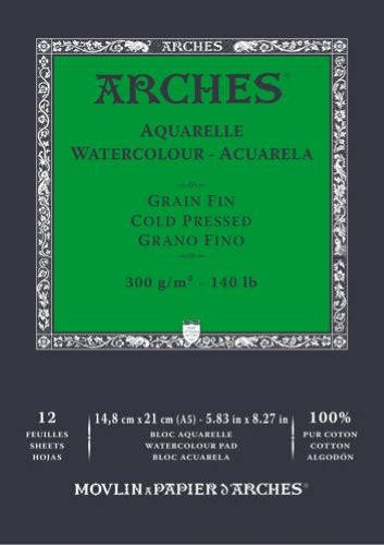 Arches Watercolour Pads - 300gsm A5 12sht Natural White Cold Pressed