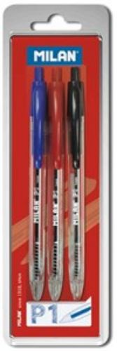 Milan P1 Ballpen 3s Blister pack with vibrant colors, ergonomic grip, and smooth ink flow for reliable everyday writing.