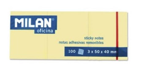 Vibrant yellow Milan Sticky Notes, 3x50x40 mm, 50 sheets for quick reminders and organizing ideas without residue.