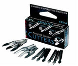 Set of 12 assorted scraper cutters made from high carbon steel for precision scraping in woodworking and metalworking.