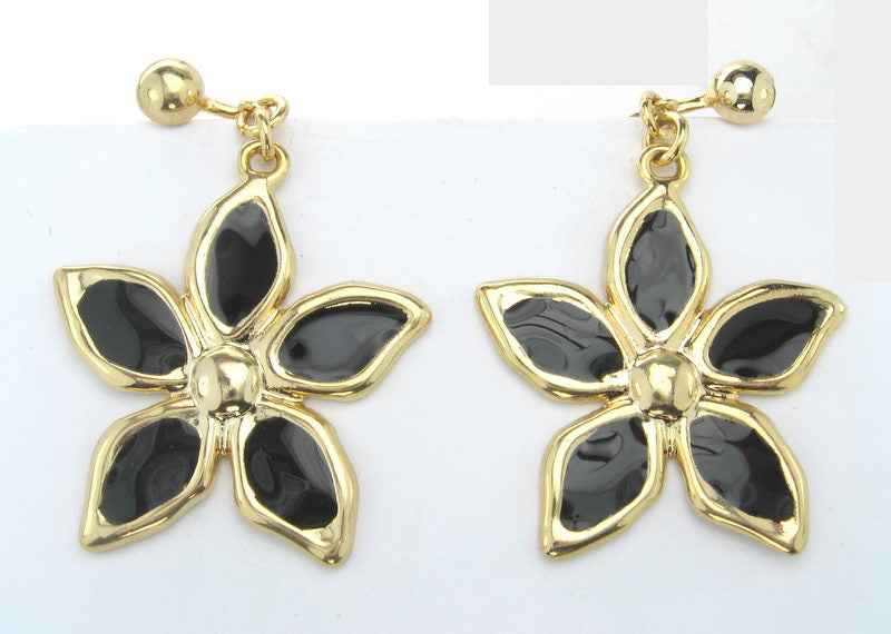 Earrings En. Gold/C Black Enamel