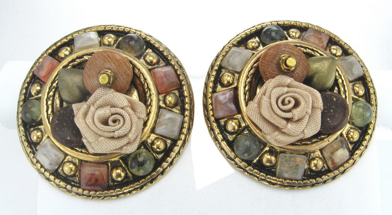 Earrings Pl. Fb. Wd. Gold/C