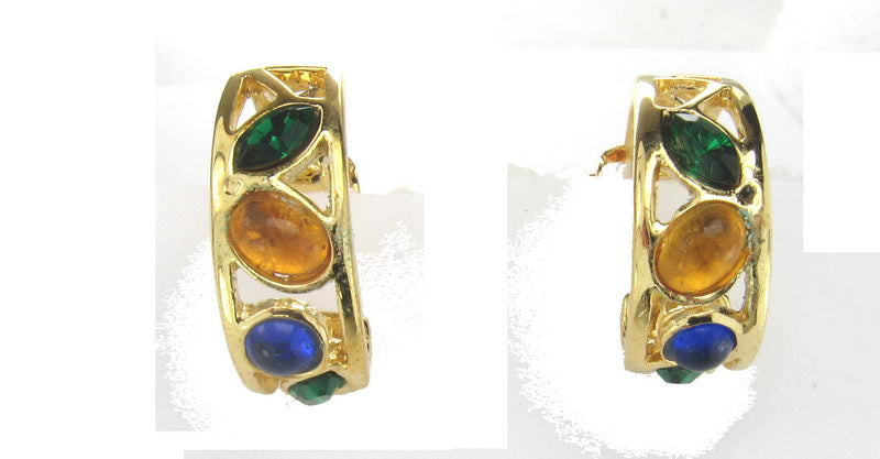 Earrings Blue/Yellow/Green Clip Hoop