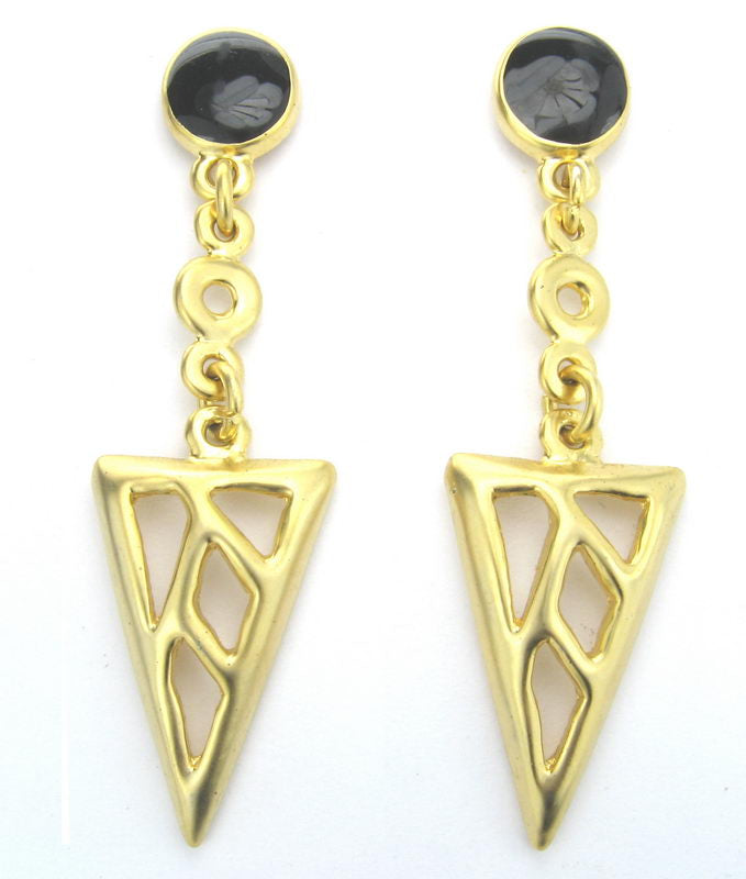 Earrings Gold. En Black Enamel