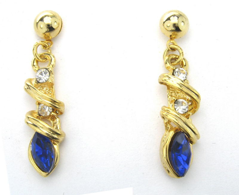 Earrings Rhodium. Gold Blue Stone- Version 1