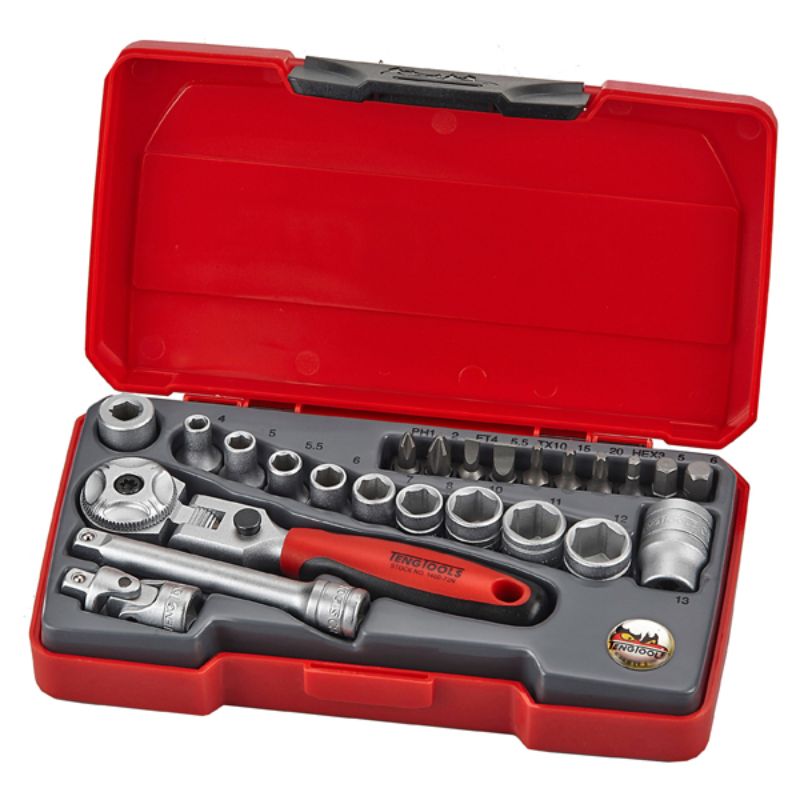 Teng 24pc 1/4in Dr. Mini Metric Socket Set (Flex Ratchet.)