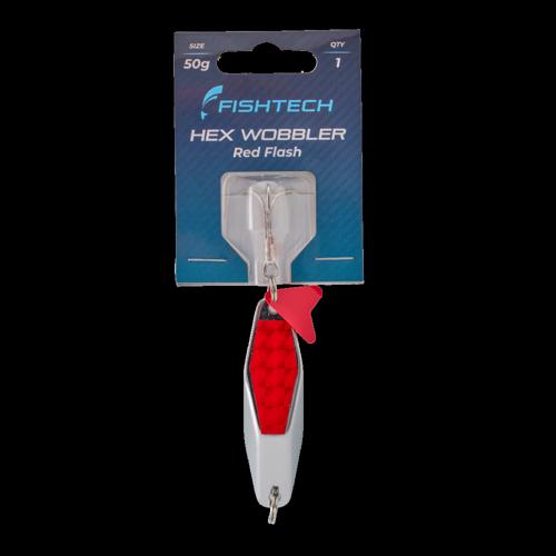 Hex Wobbler Metal Fishing Lure Fishtech 50g Red Flash