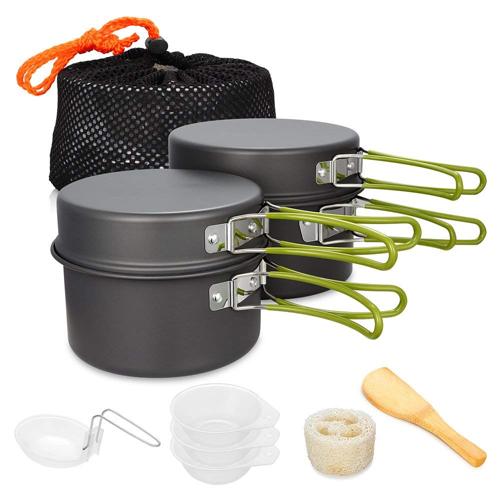 Stackable Camping Cooking Pot Set with Handles 10 Piece