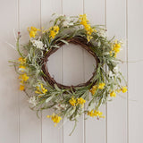 Artificial Easter Wreath - Yellow Flower Spring Foliage (40cm)