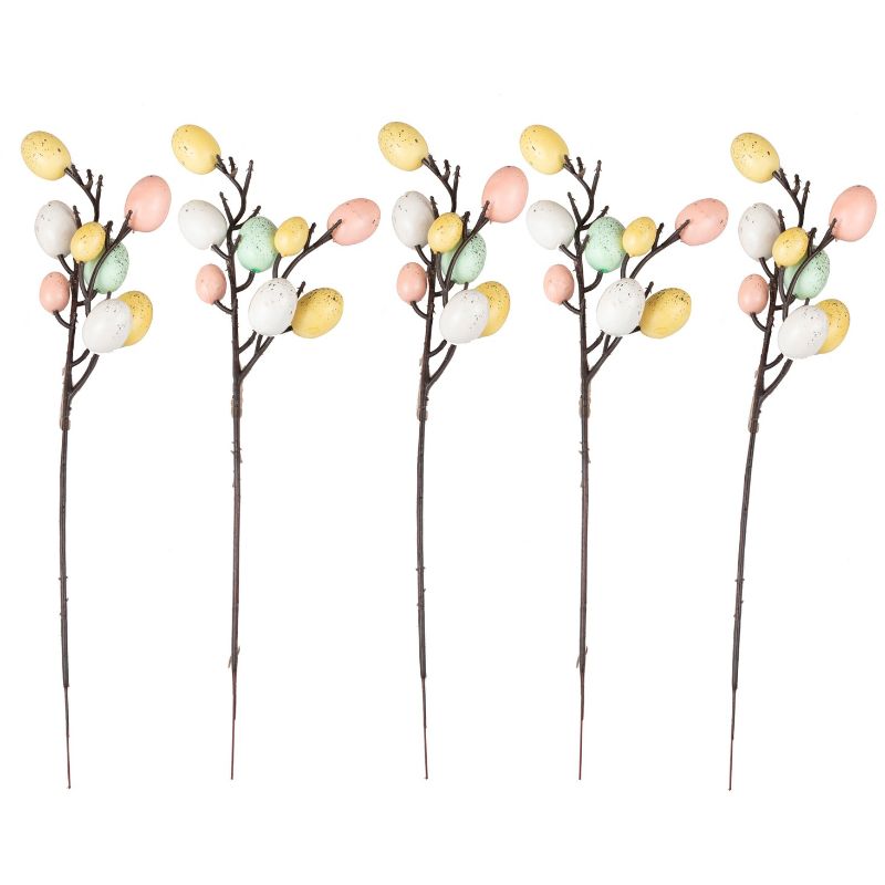 Pastel speckled egg stems for Easter, perfect for vases or centerpieces, eco-friendly and reusable decorations.