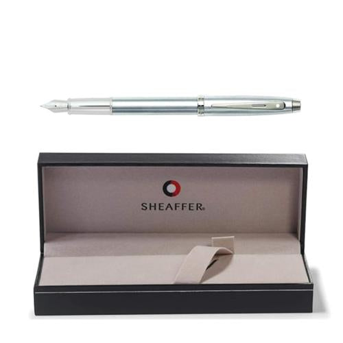 SHEAFFER 100 9306 BRUSHED CHROME FOUNTAIN PEN WITH CHROME TRIM - FINE