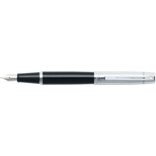 SHEAFFER 100 9313 GLOSSY BLACK FOUNTAIN PEN WITH CHROME CAP AND CHROME TRIM - FINE