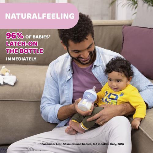 CHICCO BOTTLE GLASS: NATURAL FEELING 250ML SLOW FLOW