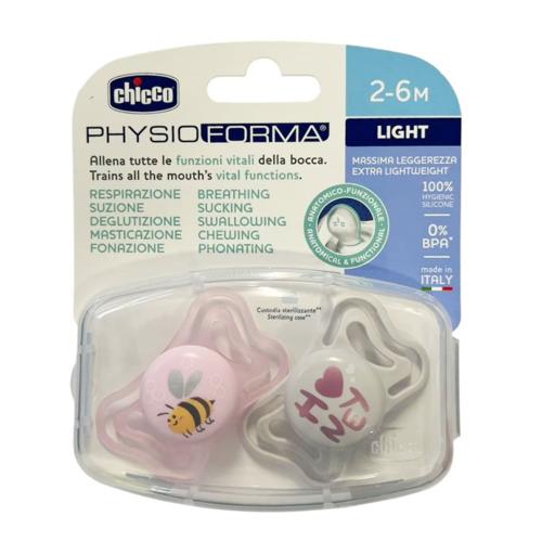 CHICCO SOOTHER: PHYSIO LIGHT PINK SIL 2-6M 2PC