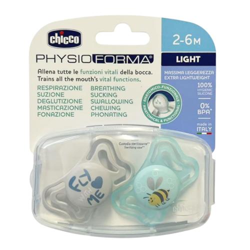 CHICCO SOOTHER: PHYSIO LIGHT BLUE SIL 2-6M 2PC