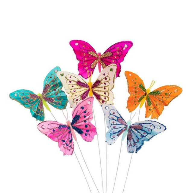Set of 2 decorative 10cm butterflies in assorted colors for crafts, floral arrangements, and event decor.