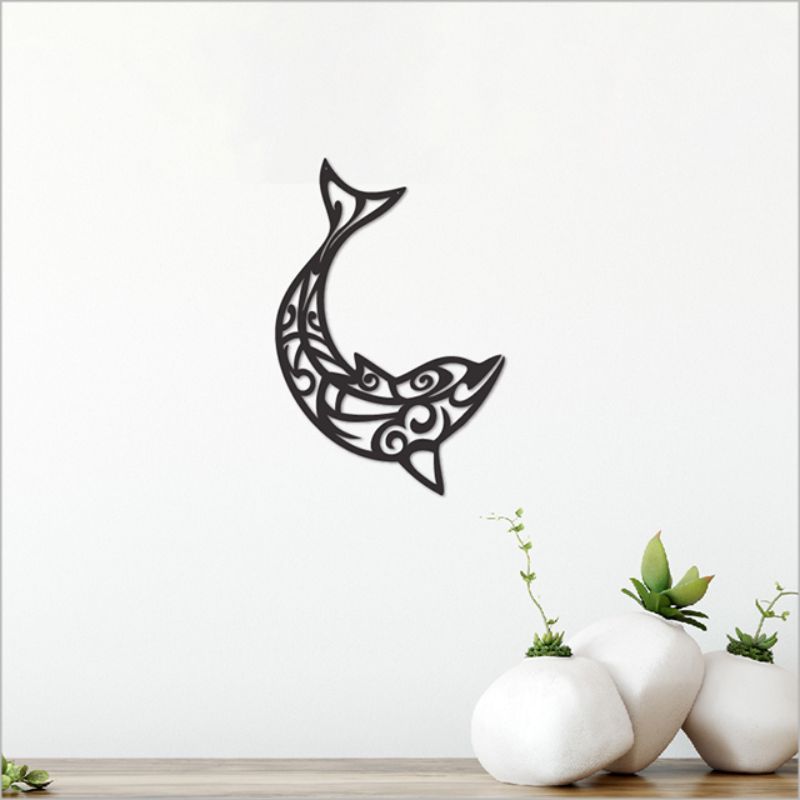 Black acrylic dolphin wall art (12.6cm) enhances modern decor with marine elegance and minimalist design.