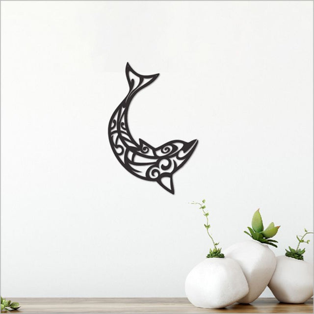 Black acrylic dolphin wall art (12.6cm) enhances modern decor with marine elegance and minimalist design.