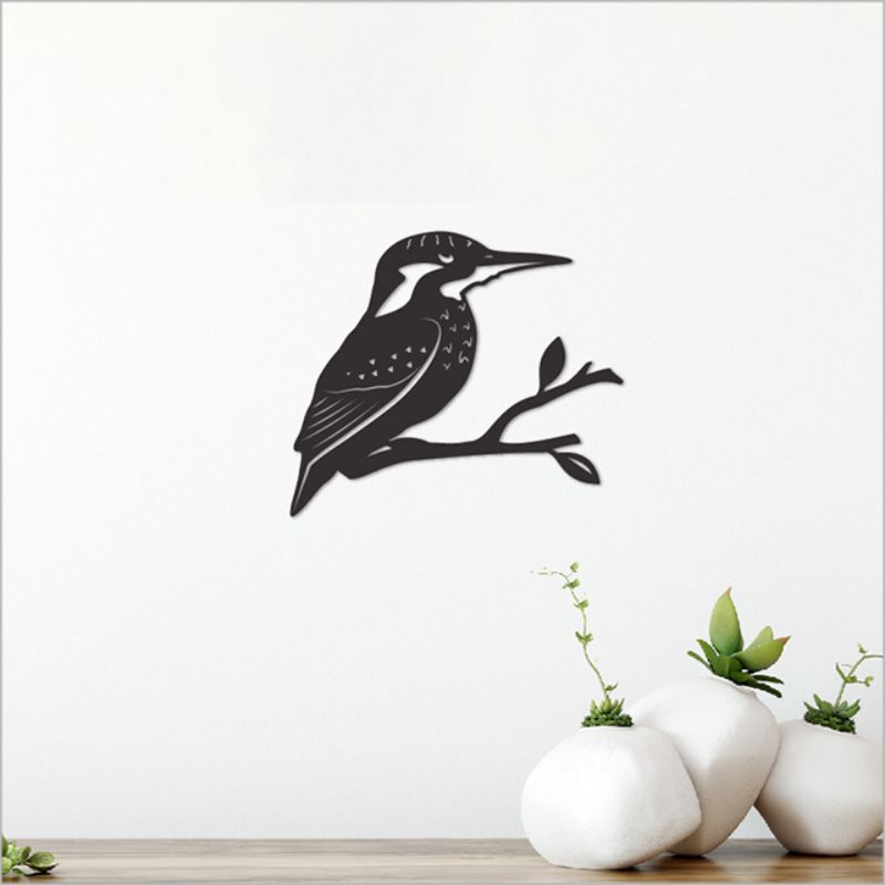 Elegant black acrylic kingfisher wall art, 11.2cm, perfect for modern home decor and easy wall mounting.