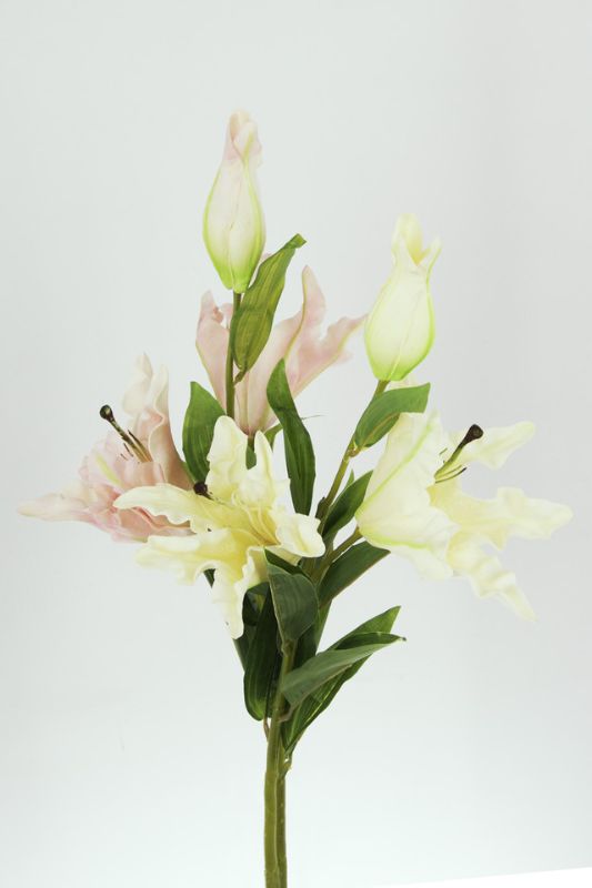 Artificial Deluxe PU Lily Spray - 2 head + 1 bud -  White - Set of 6