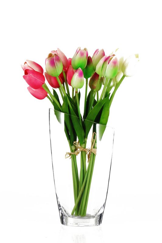 Artificial Real Touch Tulip Bouquet x 8 heads -  Pink Green - Set of 6