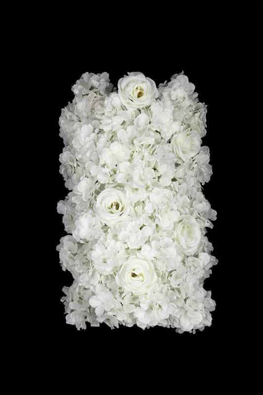 Curved Hydrangea Panel with 5 Rose Heads -  White