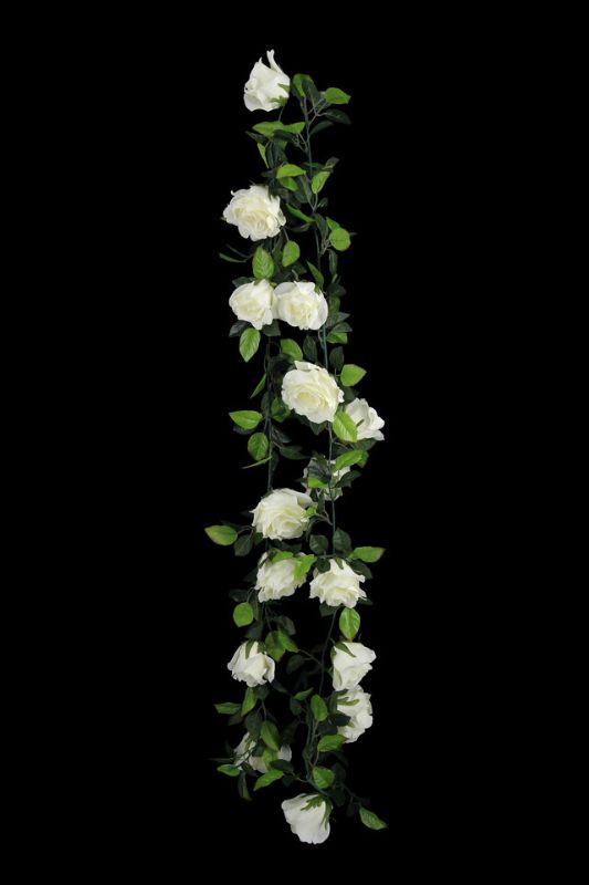 Artificial Rose Trail (16 Roses & 40 Leaves) -  White - Set of 5