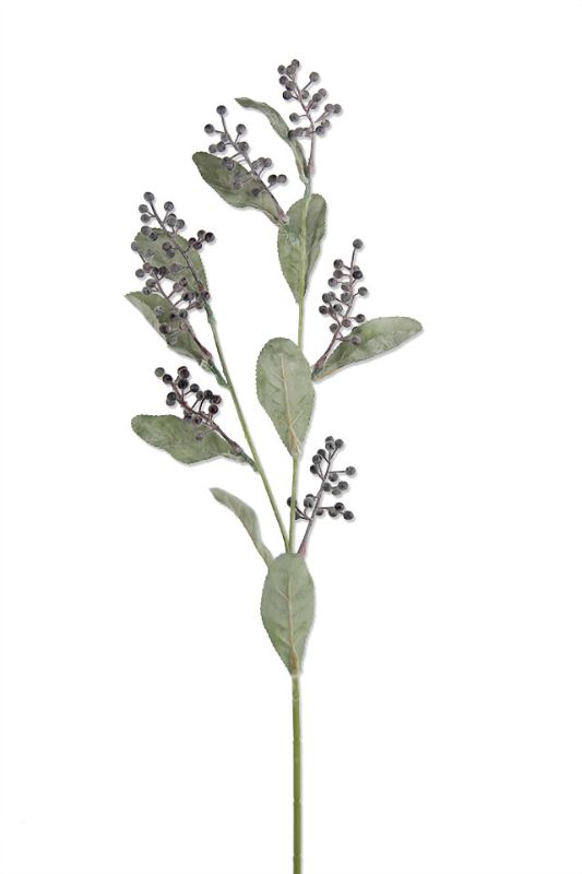 Artificial Berry Leaf Spray -  Sage - Set of 6