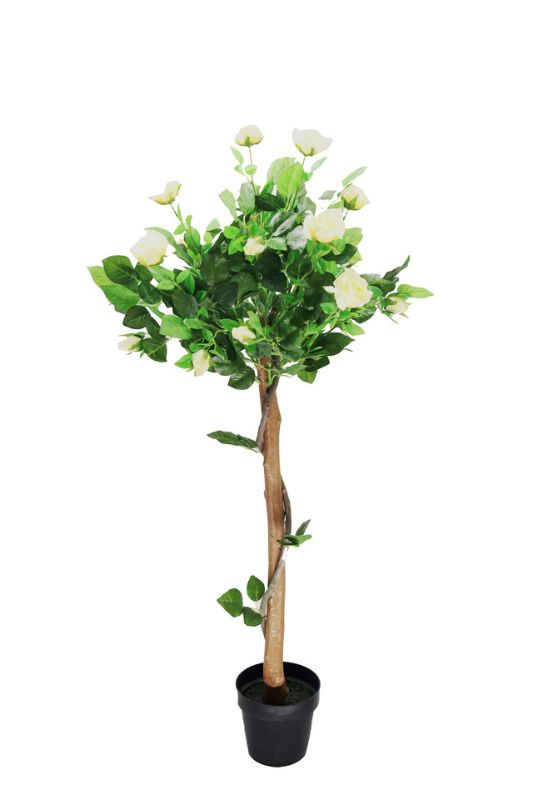 Artificial Standard Rose 16 Head Pot -  White - Set of 2